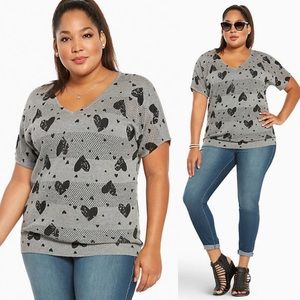 Torrid  V Neck Heart Print Open Stitch Sweater Top